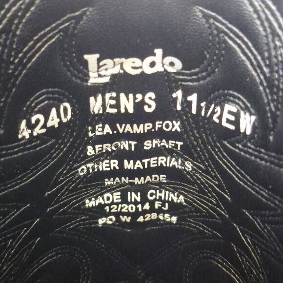 Laredo Cowboy Boots 4240 Men's Size 11.5 EW Wide Black Western-style Pre-owned - Picture 9 of 12
